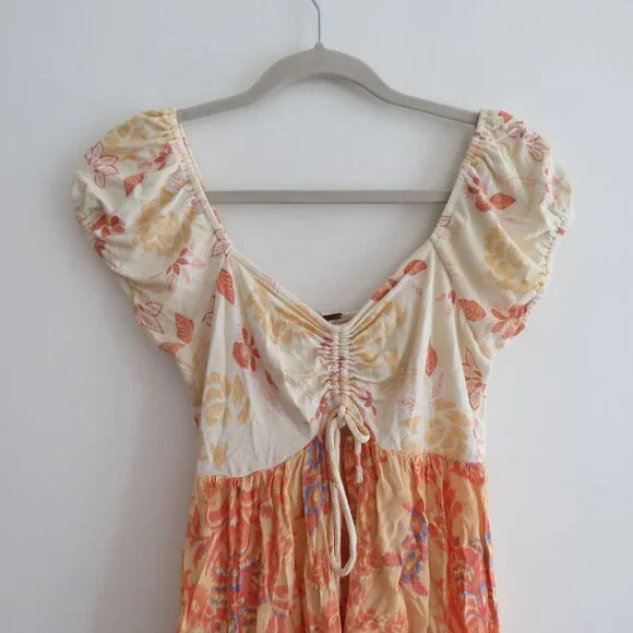 FREE PEOPLE La Bamba Babydoll Top in Tea Combo Floral Boho Handkerchief Y2K XS - Picture 3 of 15